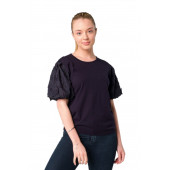 Solo Kadın Lacivert Güpür Dantel Yonca Çiçekli Kol T-Shirt A21A005-1 - 1