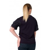 Solo Kadın Lacivert Güpür Dantel Yonca Çiçekli Kol T-Shirt A21A005-1 - 2