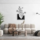Dekoratif Metal Duvar Süsü Minimalist Çiçek Kalp Dekor - 3