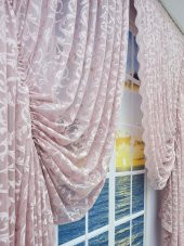 Büzgü Tül Fon Perde - Şal Desen - Sağ - Tek Kanat  Gül Kurusu 100 x 270 cm - 2