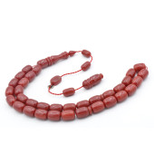 USTA İŞİ SİSTEMLİ KAPSÜL KESİM KOYU KIRMIZI SIKMA KEHRİBAR TESBİH 097 thumbnail 2