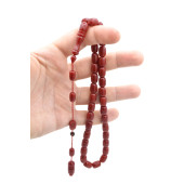 USTA İŞİ SİSTEMLİ KAPSÜL KESİM KOYU KIRMIZI SIKMA KEHRİBAR TESBİH 097 thumbnail 3