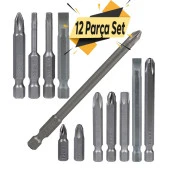 Klytek Matkap Bits Uç Vidalama Ucu Düz Yıldız Torx Uç (12 PARÇA) thumbnail 1