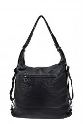 Siyah Yıkama Deri Bayan Kol ve Sırt Çantası thumbnail 4