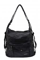 Siyah Yıkama Deri Bayan Kol ve Sırt Çantası thumbnail 1