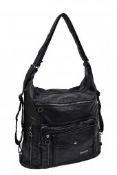 Siyah Yıkama Deri Bayan Kol ve Sırt Çantası thumbnail 2