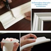 Renkli Duvarlar Beyaz 8cm-117cm 4 Adet Yapışkanlı Çıta Çerçeve Esnek Süpürgelik - 2
