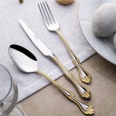 Nehir Lalezar Altın Sade 89 Parça Kutulu Çatal Bıçak Set - 1