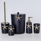 By Selim Home Ocean Polyester 5 Parça Banyo Seti Siyah Altın - 1