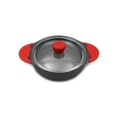 Eda 3'lü Granit Döküm Sahan Seti Cam Kapaklı Gri Slikon Saplı - 2