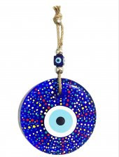 Mavi Cam Nazar Boncuklu Puantiyeli Model El Boyaması Duvar Süsü thumbnail 1