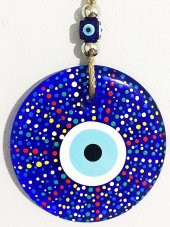 Mavi Cam Nazar Boncuklu Puantiyeli Model El Boyaması Duvar Süsü thumbnail 2