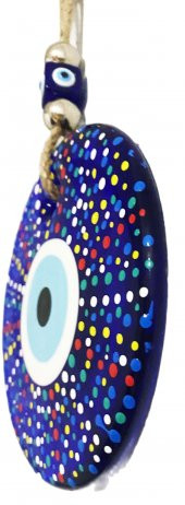 Mavi Cam Nazar Boncuklu Puantiyeli Model El Boyaması Duvar Süsü thumbnail 5