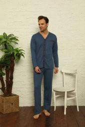 Erkek Uzun Kollu Önden Düğmeli Hastene Pijama Takımı 0429 - 3