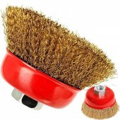 Taşlama İçin Saçaklı Çanak Fırça 75 Mm Kaynak Tortusu, Pas Ve Çapak Alma Sarı Tel Fırça - 1