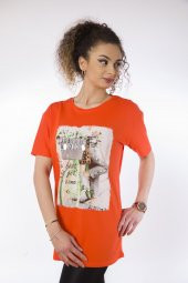 Lamia Donna Bisiklet Baskılı Mercan T-Shirt - 3