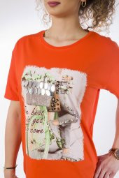 Lamia Donna Bisiklet Baskılı Mercan T-Shirt - 4