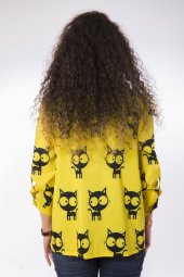 Lamia Donna Dijital Poplin Kedi Desenli Sarı Gömlek - 2