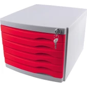 Ops Evrak Rafı Çekmeceli Plastik Kilitli 6 Lı Kırmızı Kilitli Çekmeceli Evrak Rafı - 1