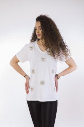 Lamia Donna Nazar Boncuğu Baskılı Beyaz T-Shirt - 1