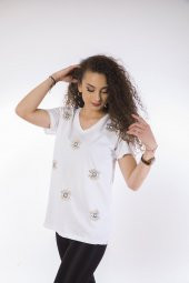 Lamia Donna Nazar Boncuğu Baskılı Beyaz T-Shirt - 3