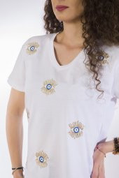 Lamia Donna Nazar Boncuğu Baskılı Beyaz T-Shirt - 4