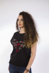 Lamia Donna Özel Love Baskılı Siyah T-Shirt - 3