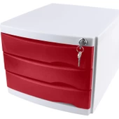 Ops Evrak Rafı Çekmeceli Plastik Kilitli 3 Lü Kırmızı Evrak Çekmecesi Kilitli - 1