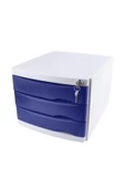 Ops Evrak Rafı Çekmeceli Plastik Kilitli 3 Lü Mavi Evrak Çekmecesi Kilitli - 1