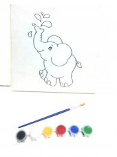 Resimli Tuval 20 X 20 FİL 6lı boya, fırça Boyama seti - 1