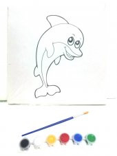 Resimli Tuval 20 X 20 yunus balığı 6lı boya, fırça Boyama seti - 1