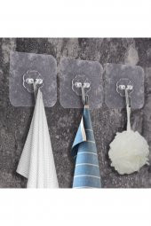 Süper Güçlü Yapışkanlı Suya Dayanıklı Şeffaf Askı 5li Set Yeniden Kullanılabilir Kancalar thumbnail 3