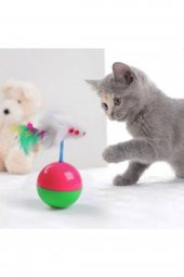 Kedi Oyun Topu Tüylü Fareli Hacı Yatmaz Eğitici Yavru Kedi Fare Kovalama Oyuncağı - 3