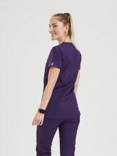 BASIC Kadın Likralı Üniforma Üst - Mor thumbnail 3