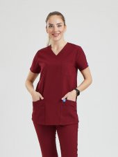 BASIC Kadın Likralı Üniforma Üst - Bordo - 1