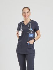 BASIC Kadın Likralı Üniforma Üst - Koyu Gri thumbnail 1