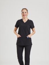 BASIC Kadın Likralı Üniforma Üst - Siyah - 1