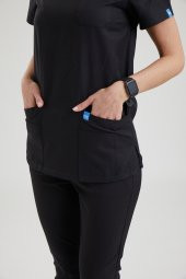 BASIC Kadın Likralı Üniforma Üst - Siyah - 3