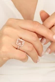Pembe Swarovski Taşlı Gümüş Yüzük - 5