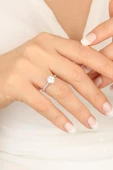 Swarovski Taşlı Gümüş Nişan Yüzüğü - 1