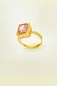 Pembe Swarovski Taşlı Gümüş Yüzük - 4