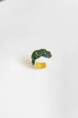 Yeşil Taşlı Gümüş Kıkırdak Küpe - 4