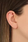 Tek Taşlı Gümüş Earcuf Küpe - 2
