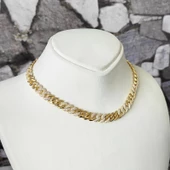 Kalın Gurmet Zincir Yarısı Taşlı Yarısı Taşsız Gümüş Choker Kolye - 3