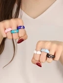 Koyu Pembe Mineli Gümüş Harf Yüzük - 5