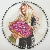 Ahşap Çanta Plakası 7047 Pembe Çiçekli Kız - 1