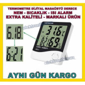 Dijital Termometre HTC-1 - Sıcaklık Nem Ölçer Saat - 1