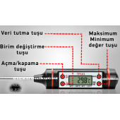 Yemek Gıda Sıcaklık Ölçer Termometre Dijital On/Off Butonlu Kullanılmadığında Otomatik Kendi Kapanma (BEYAZ) - 3