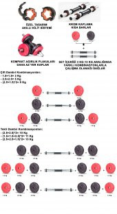 Ecgspor 16 Kg Dambıl Seti Kırmızı-Siyah 6 In 1 Fitness Set - 3