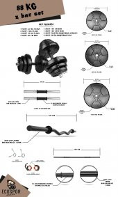 Ecgspor HERO Serisi 88 KG Z BAR Dambıl Seti ve Fitness Ağırlık Seti - 2
